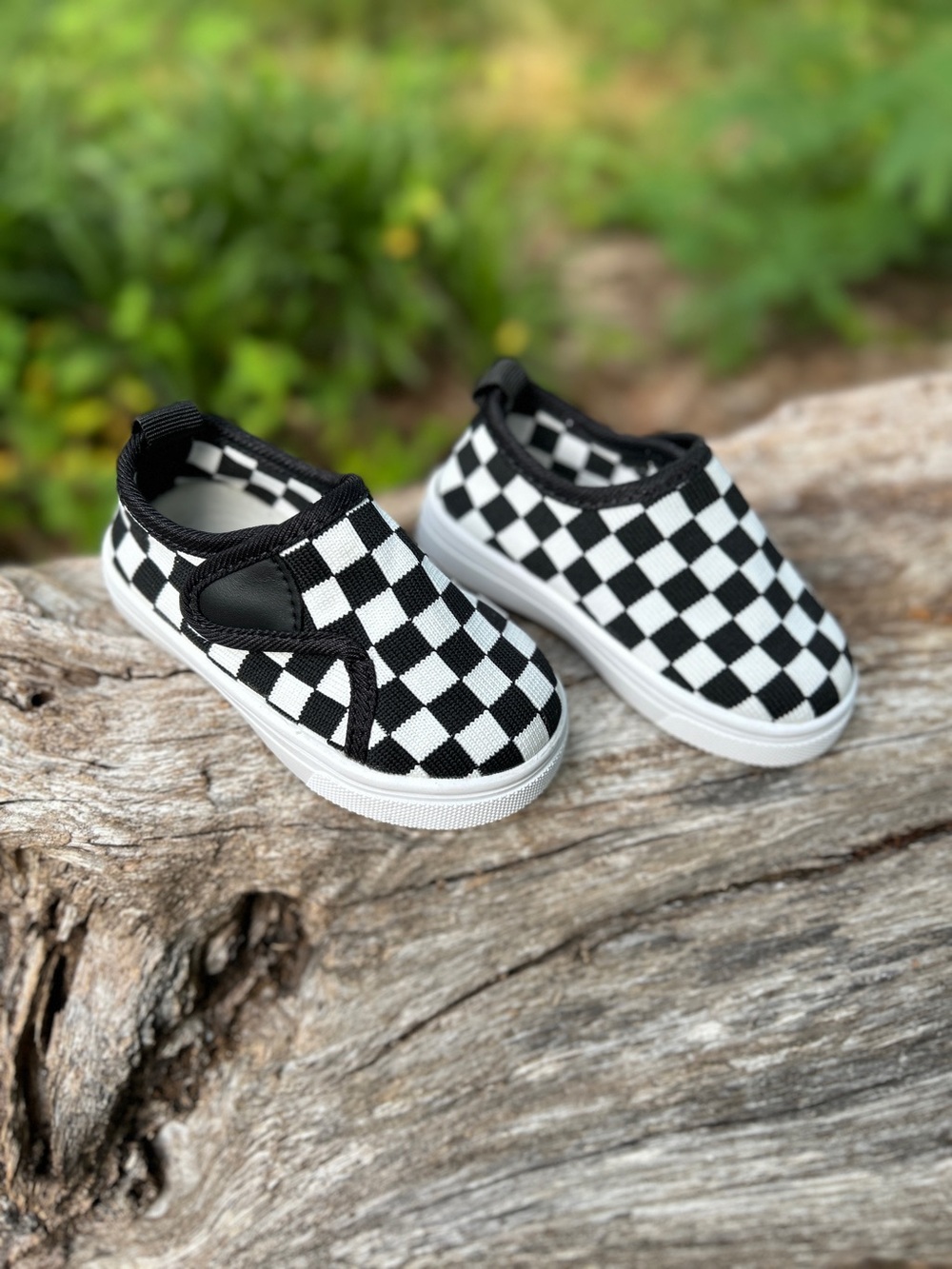 Kids Checkerboard Slip-On Sneakers - Black & White